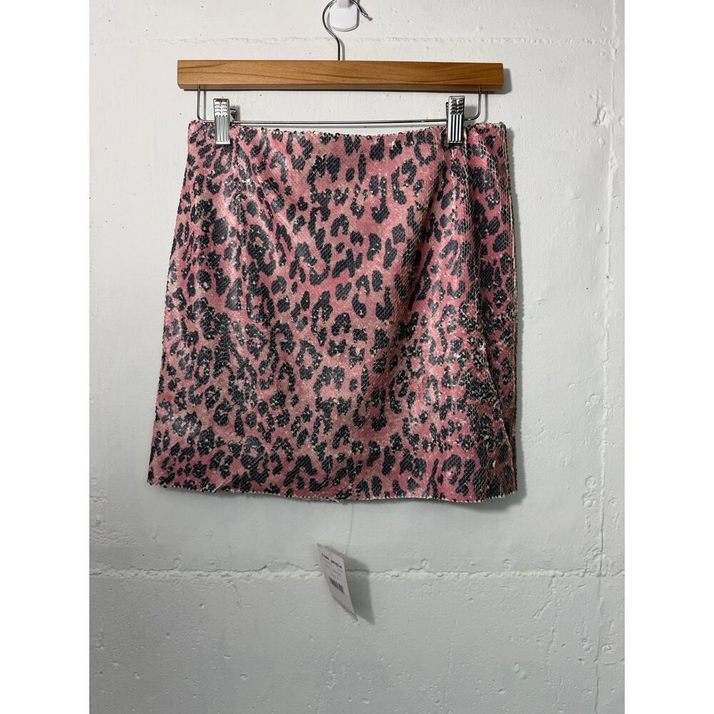 NEW Free People Pink Cheetah Sequin Mini Skirt Size 2